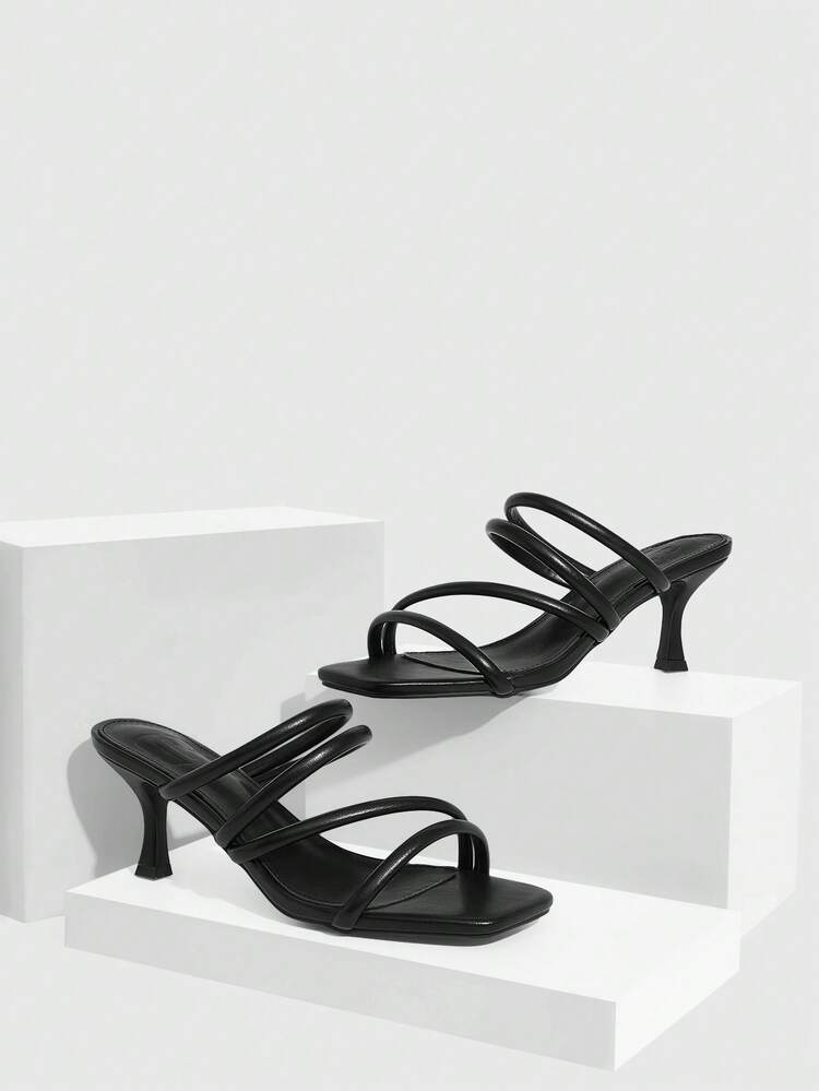 CUCCOO SZL Women's Square Toe Casual High Heel Slide Sandals