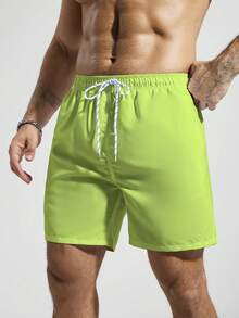 Manfinity Swimmode Men's Elastic Waist Drawstring Casual Pocket Loose Beach Pants - Green - View 5