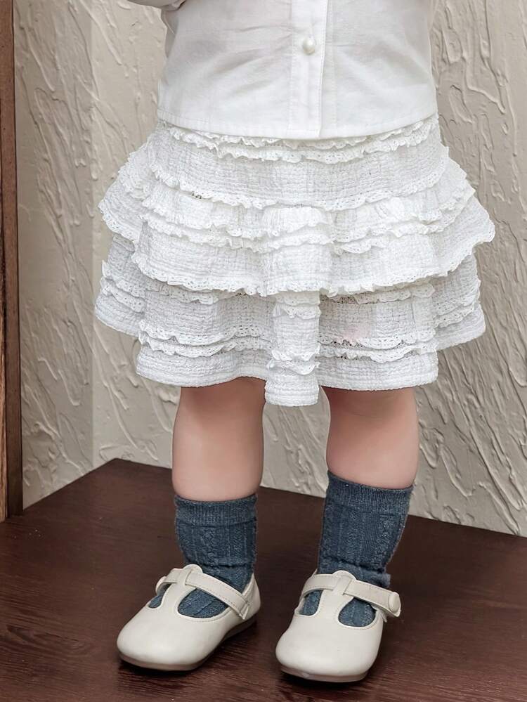 Toddler Girls' Lace Ruffle Hem Casual Solid Color Fresh Summer Skirt