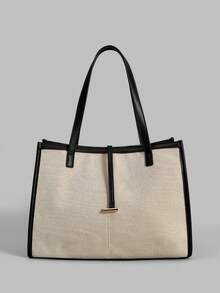 Ontre Bolso de mano para mujer, bolso de hombro para viajes y uso diario con diseño contrastante - Beis - Ver 1