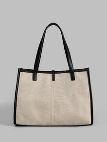 Ontre Bolso de mano para mujer, bolso de hombro para viajes y uso diario con diseño contrastante - Beis - Ver 2