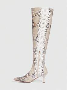 CUCCOO SZL 女士经典蛇纹过膝长靴，时尚超高跟尖头优雅简约弹力过膝长靴 - 彩色 - 查看 5