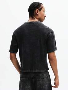 SUMWON Oversized Ribbed Cotton Short Sleeve Crew Neck T-Shirt Casual Streetwear Top For Spring Summer Everyday Comfort - Black - View 6
