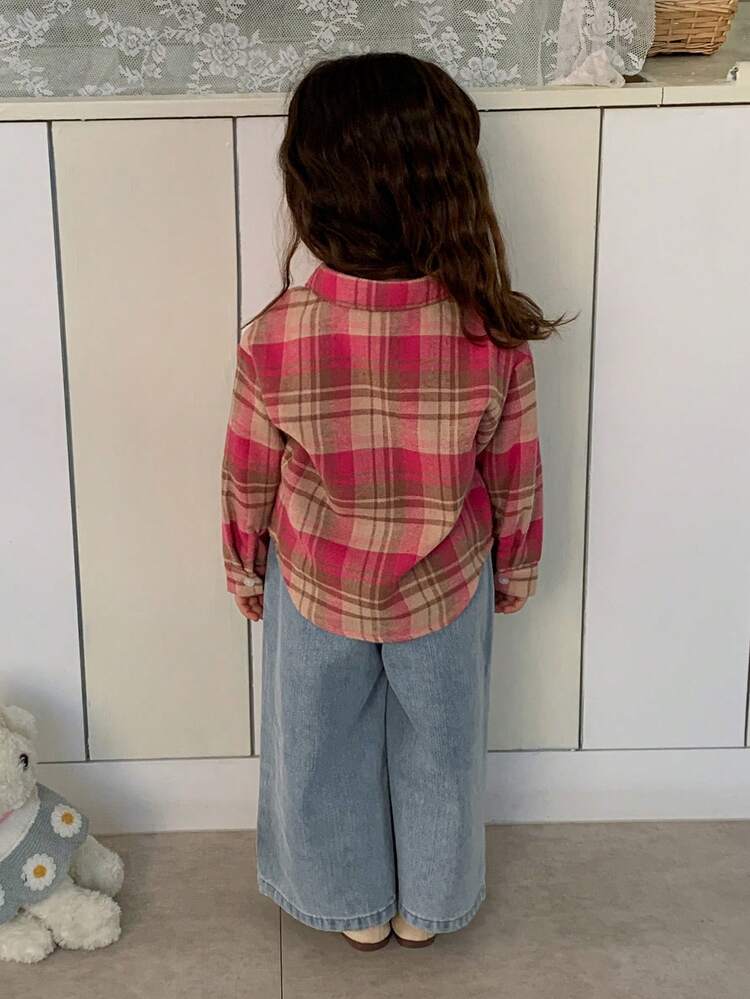 Toddler Girls' Plaid Korean Style Casual Long Sleeve Top
