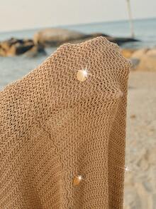 Swim Chiccia 26SS 优雅高端卡其色金色亮片露背镂空连衣裙罩衫，适合海滩度假 - 卡其色 - 查看 7