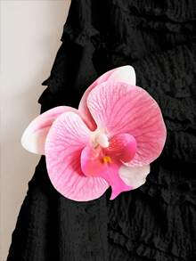 Sweetra 纯色3D立体花卉装饰无肩带高开衩连衣裙 - 黑色 - 查看 5