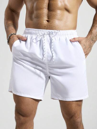 Manfinity Swimmode Men's Solid Color Drawstring Casual Beach Shorts