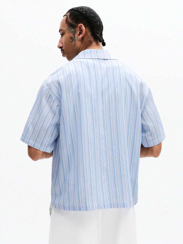 Boxy Fit Striped Shirt With Embroidery