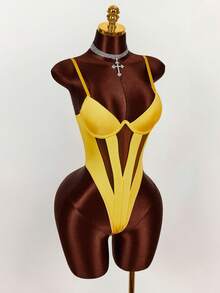 Amplova Women's Sexy Mesh Patchwork Sling Bodysuit, Summer