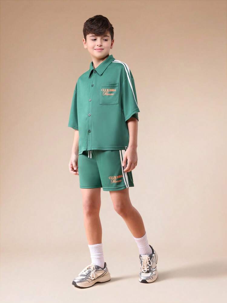 Pique Shirt And Shorts Set With Club Embroidery