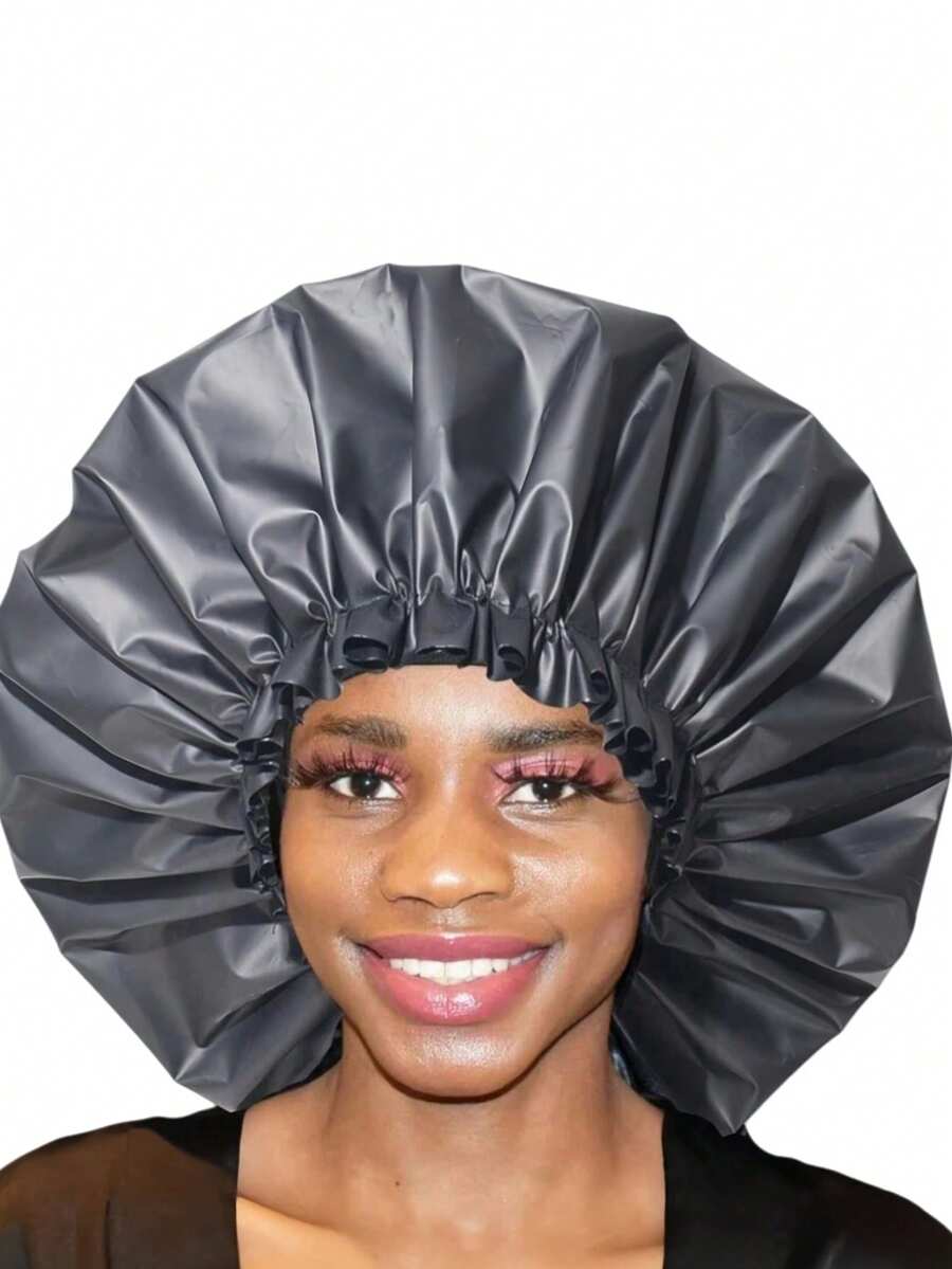 1 件/2 件/3 件大号防水浴帽 - 女士超宽弹力浴帽，EVA 护发，适用于浴室水疗旅行，夏季游泳配件（黑色/图案） - 黑色 - 查看 1