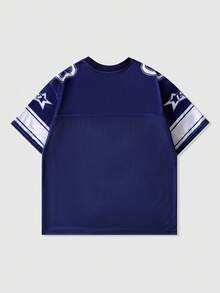 ROMWE MEN Prep 男士运动短袖T恤，网眼拼接面料，夏季款 - 藏蓝色 - 查看 2