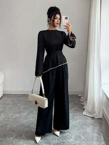 Graceveil Conjunto elegante de mujer con cuentas, estilo árabe, adecuado para primavera y otoño - Negro - Ver 1