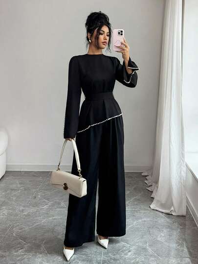 Graceveil Conjunto elegante de mujer con cuentas, estilo árabe, adecuado para primavera y otoño