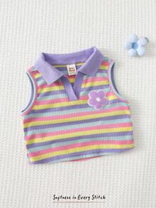 Cozy Pixies 女婴柔软针织无袖套头衫，饰有心形花卉图案