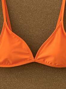 Swim Vcay Solid Color Triangle Cup Bikini Set, Vacation & Beach - Orange - View 4