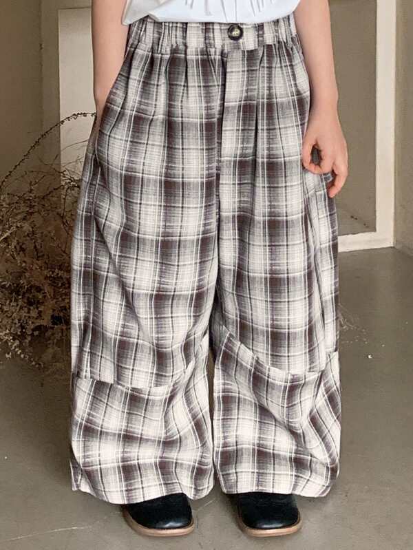 DAZY Pantalones anchos de estilo coreano casual y versátil con estampado de cuadros para niñas jóvenes