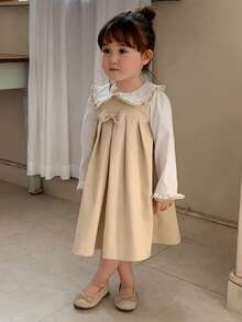 DAZY Baby Girls' Korean Style 2 In 1 Embroidered Dress, Apricot Color Toddler Girls Clothes - Apricot - View 7
