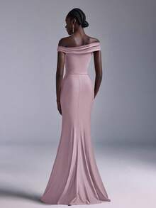 Elitara Elegant Ruched Off-Shoulder Mermaid Dress, Suitable For Weddings, Parties, Vacations, Prom, Bridesmaid (Adult) - Baby Pink - View 3