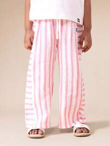 SUMWON Girls Cherry Print Short Sleeve T-Shirt And Striped Wide Leg Palazzo Pants Summer Two Piece Casual Coord Set For Valentine's Day Vacation - Multicolor - View 4