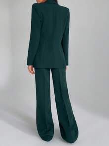 EURMUSE Bộ quần áo hai mảnh màu trơn dành cho nữ, gồm áo blazer và quần dài. - Màu xanh lá cây đậm - Xem 2