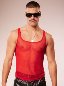FeverCity Fever City Sexy Sheer Party Clubwear Men Tank Top - Red - View 3
