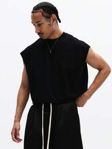 SUMWON Sleeveless Tonal Graphic Tank Top Round Neck Casual Everyday Wear Summer Spring Comfort Fit Cotton Blend - Black - View 2