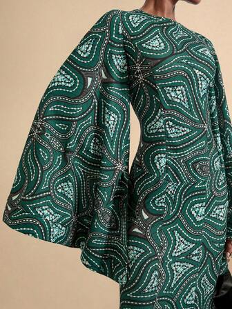 SHEIN Veneréa Damklänning med båtringning, raglanärm, utsvängd vintage-klänning i midjan och åtsittande midja.