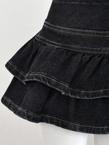 SHEIN ICON 大码纯色简约休闲Y2K时尚半身裙 - 黑色 - 查看 6