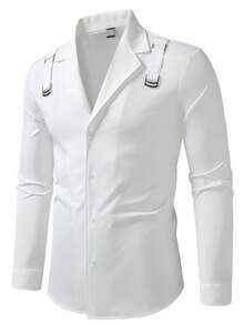 Calvornis 男士白色装饰吊带衬衫，男友礼物 - 白色 - 查看 3