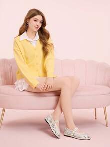 CUCCOO DOLLMOD Women's Fashionable Elegant Commuting 3D Floral Mesh Flats - Beige - View 6