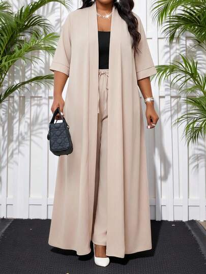 SHEIN Lady Conjunto informal de 2 piezas de manga media holgada y largo minimalista para verano en talla grande