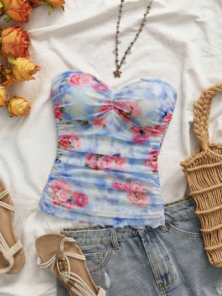 KARISMINA Vacation Knit Mesh Printed Fitted Camisole Top For Women - Multicolor - View 1