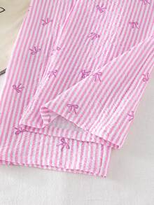 Young Girl' Cute Striped Bow Print Camisole And Wide Leg Pants Set, Summer - Mauve Purple - View 7