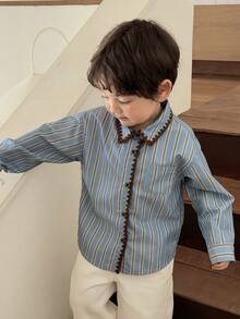 DAZY Toddler Boys' Casual Striped Collar Long Sleeve Top, Spring/Autumn - Blue - View 6