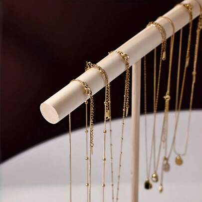 Madebyblanc 1 Adet Çok Fonksiyonlu Teşhir ve Saklama Düzenleyici, Doğal Ahşap Desenli T Şeklinde Bileklik ve Takı Teşhir Standı, Perakende Mağaza Tezgahı, Ev Kullanımı, Hediye, Düğün Partisi Dekorasyonu, Takı Tutucu, Vitrin Rafı, Dekoratif Saklama Çözümü