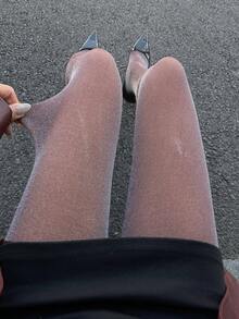 DAZY 女士时尚性感闪亮网纱打底裤 Y2k - 酒紅色 - 查看 6