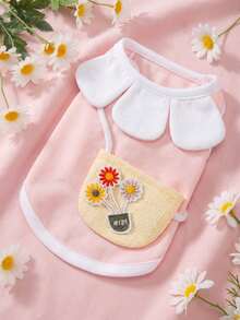 PETSIN 粉色可爱活泼风格轻盈时尚猫咪衣服，3D花瓣领设计向日葵编织吊带包猫背心，夏季宠物衣服宠物背心 - 彩色 - 查看 2