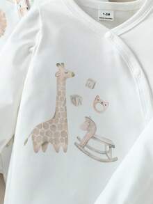 3件套可爱动物印花婴儿男女通用连体衣套装，柔软面料，适合居家、外出、度假、春秋季穿着，适合0-3岁男/女宝宝。中性婴儿服装，男女通用，天然婴儿服装，新生儿针织套装，男宝宝休闲连体衣，婴儿秋季新生儿套装，新生儿中性套装，天然婴儿服装，新生儿中性婴儿服装，男女通用