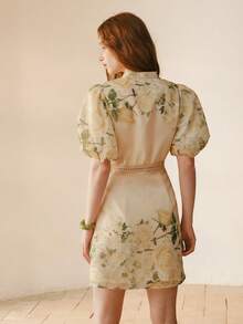 MOTF PREMIUM 女士碎花泡泡袖连衣裙 - 黃色 - 查看 3