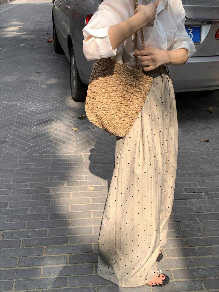 Women's Casual Woven Polka Dot Loose Fit Pants