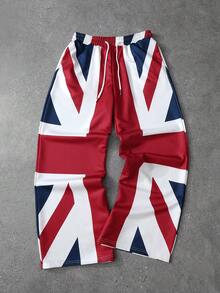 ROMWE MEN 男士国旗图案松紧腰阔腿休闲裤 - 彩色 - 查看 3