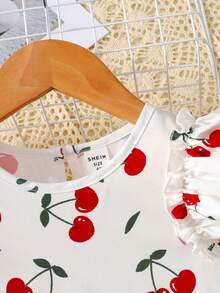 Young Girl's Cute Cherry Print Summer Vacation Dress - Multicolor - View 5