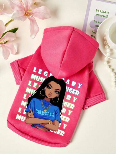 PETSIN 1 pieza Grandes pendientes de diosa de la moda, Gorra con capucha estampada con letras para mascotas, Ropa para mascotas de estilo deportivo color rosa rojo, gruesa y cálida