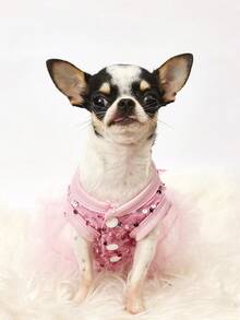 PETSIN 1pc Pet Universal Valentine's Day Sequin Mesh Princess Dress Dog Apparel - Light powder - View 6