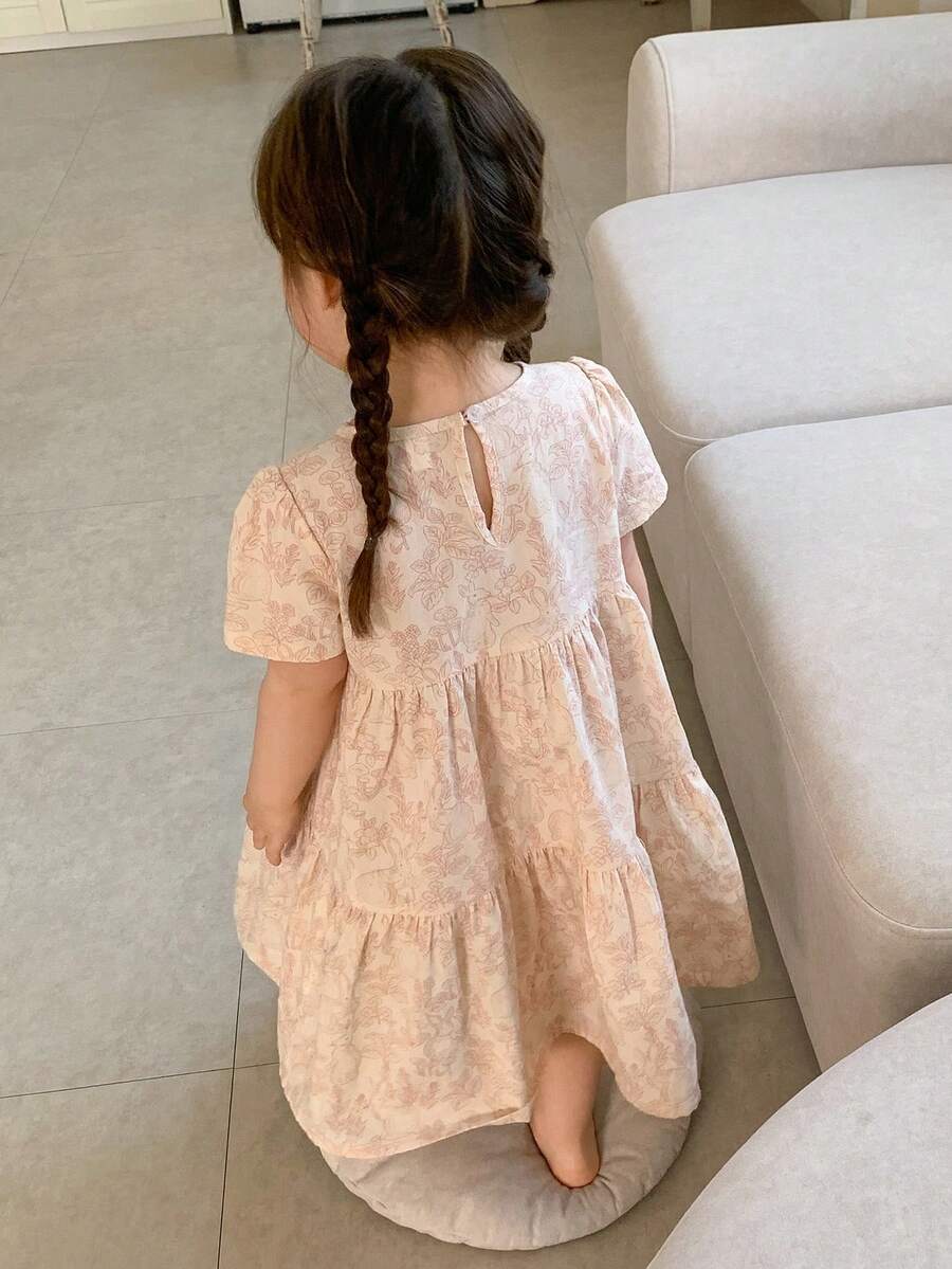 DAZY Bộ đồ ngủ ngắn tay cổ tròn thoải mái, thoáng mát, dễ thương cho bé gái - Màu Hồng baby - Xem 1