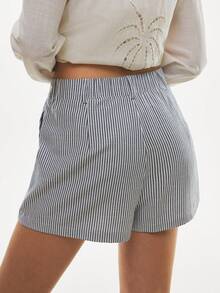 Poéselle 女士休闲通勤条纹短裤棉质半裙，女士休闲装，夏季女士休闲装，适合日常、办公和度假穿着，春夏款 - 藏蓝色 - 查看 9