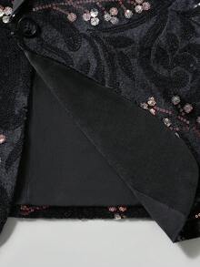 Manfinity AFTRDRK Sequin Patchwork Long Sleeve Blazer And Slant Pocket Pants Suit Set - Black - View 7