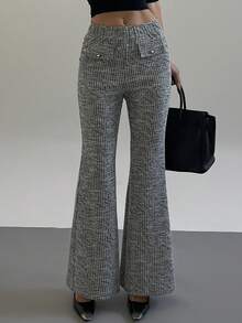 DAZY 女士时尚优雅喇叭裤，适合通勤 - 黑與白 - 查看 4