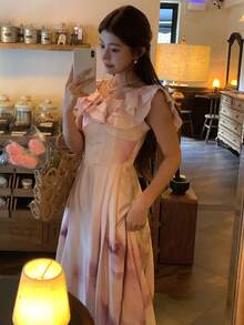 DAZY Women's Off-Shoulder Korean Style Ruffle Ombre Casual Mid-Length Dress - Pink - View 6